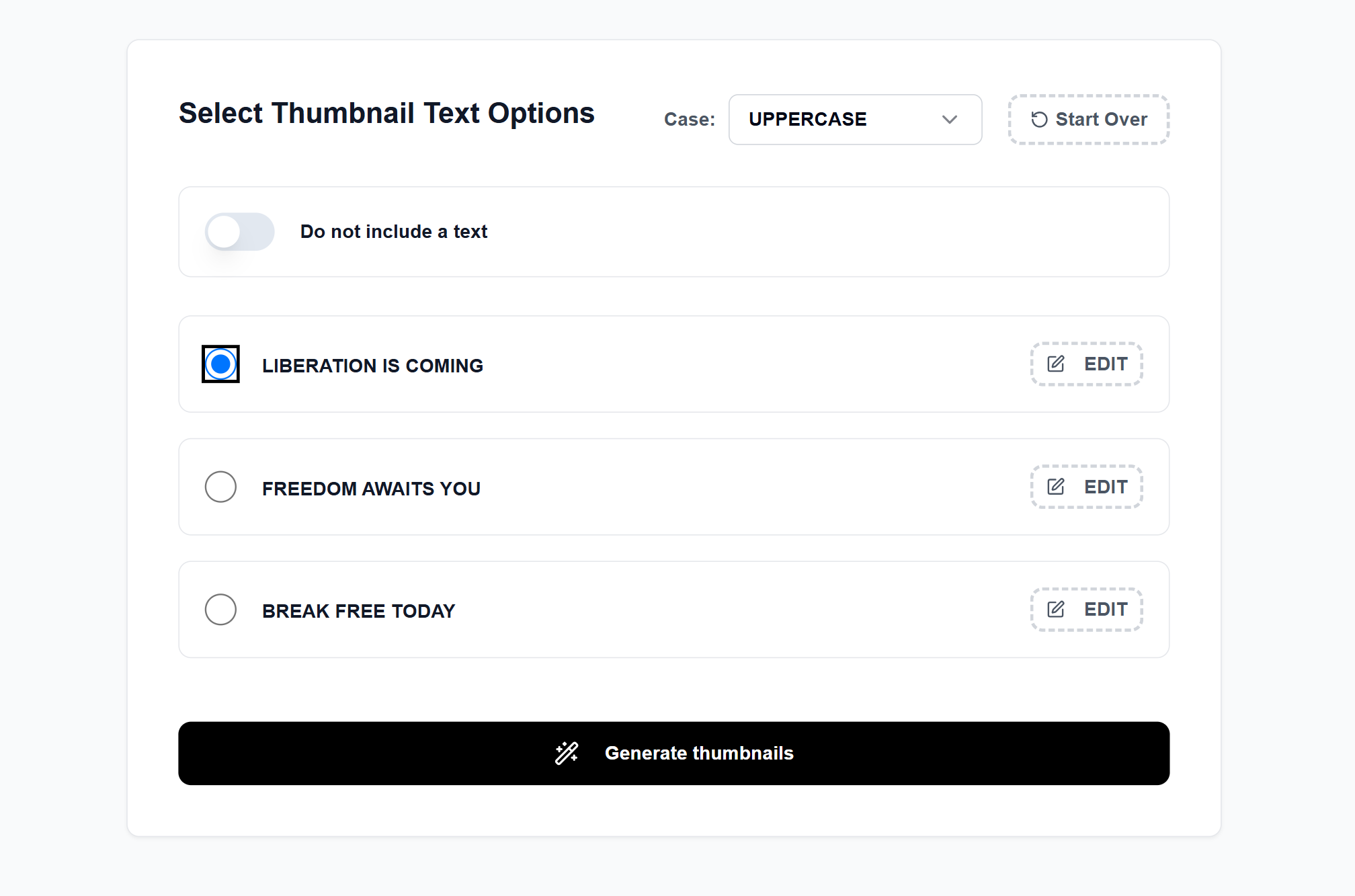 AI Generated Thumbnail Text Suggestions - Interface showing intelligent text overlay options with mobile-optimized typography and positioning for YouTube Shorts thumbnails